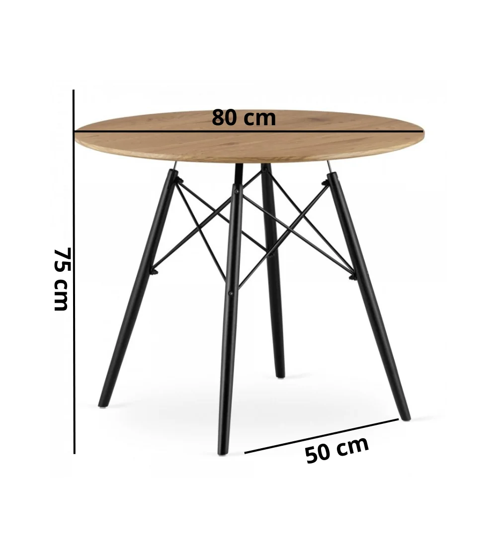 Flavio stół okrągły z czarnymi nogami 80 cm