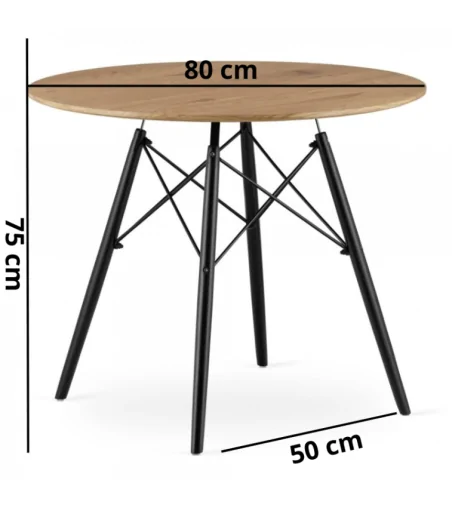 Flavio stół okrągły z czarnymi nogami 80 cm