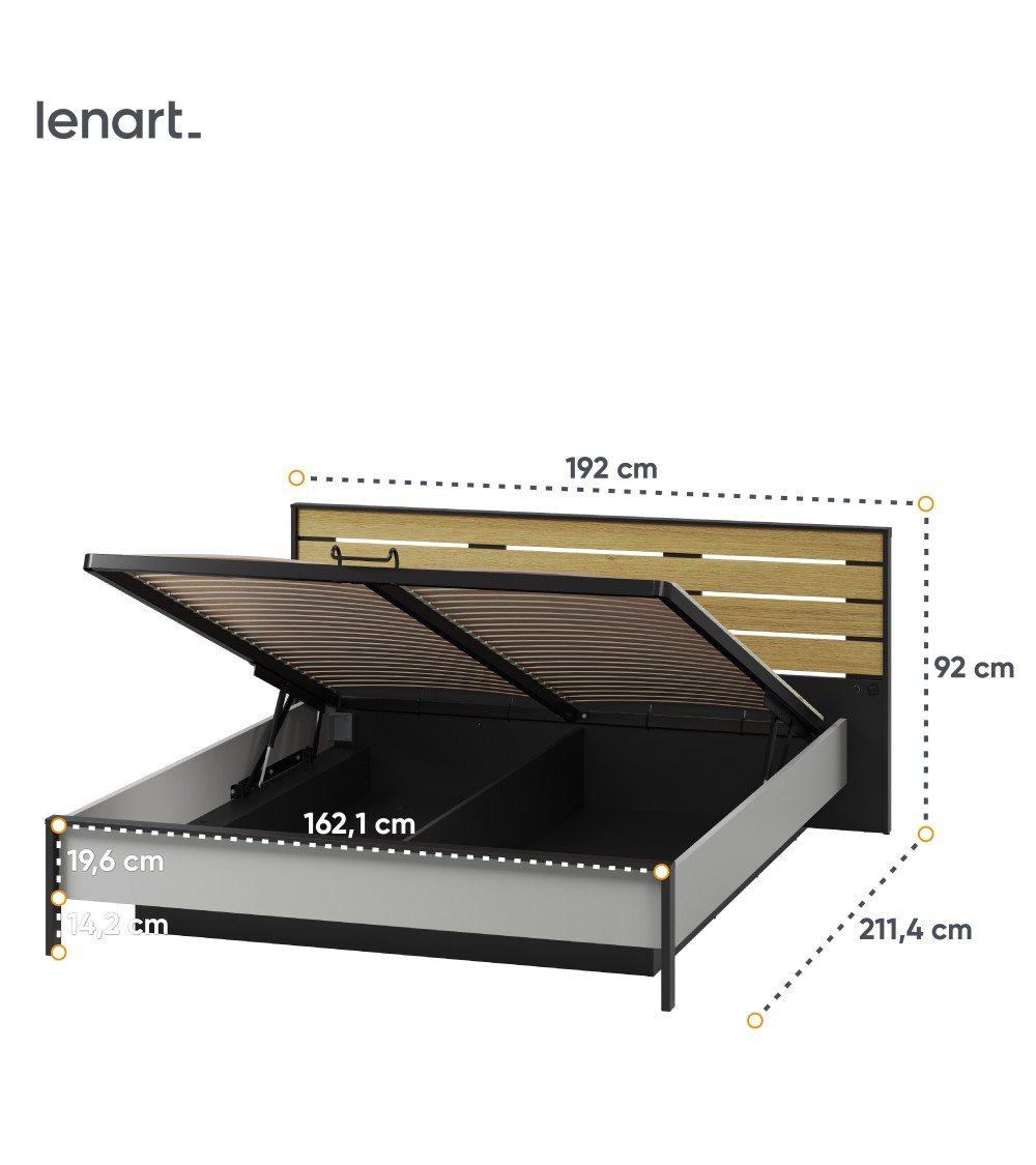 Łóżko 160 z pojemnikiem z oświetleniem