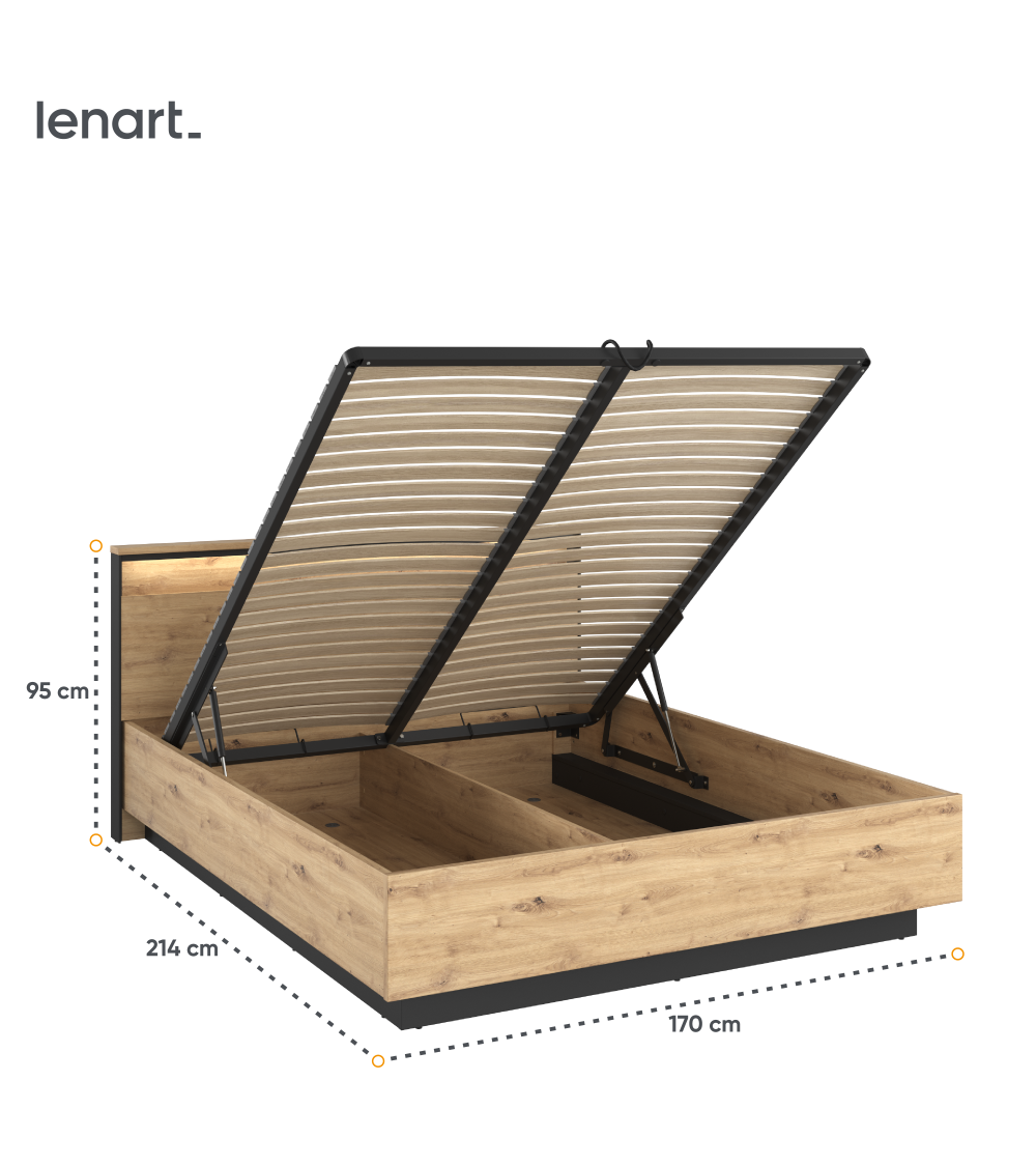 Łóżko 160 z pojemnikiem i oświetleniem