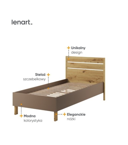 Łóżko 90 ze stelażem z kolekcji Lenny